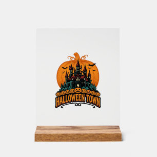 Señal Acrílica Pueblo de Halloween Castillo Embrujado Vintage Dis