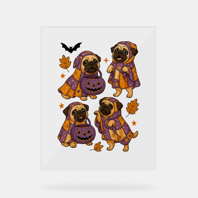 Señal Acrílica Pug Dog Ghost Halloween Spooky (Anverso)