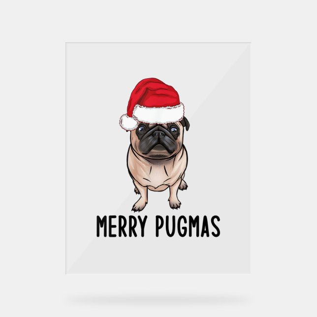 Señal Acrílica Pug Merry Christmas Pug Merry Pugmas (Anverso)