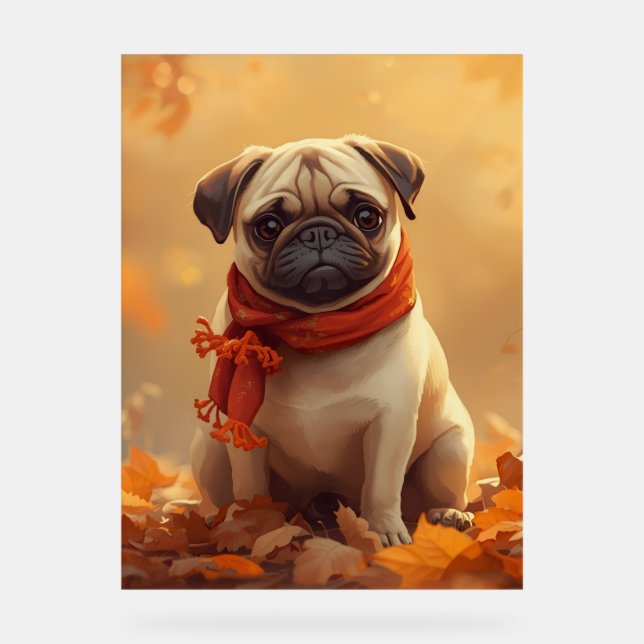Señal Acrílica  Pug Vibes: Cute Autumn Pug (Anverso)