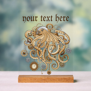 Señal Acrílica Pulpo Steampunk Retro Fantasía Mecánica