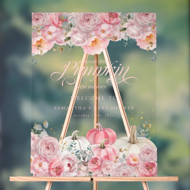 Señal Acrílica  Pumpkin Pink Floral Baby Shower Welcome Sign (Neutral )