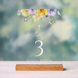 Señal Acrílica Purple and Yellow Flowers, Baptism Table Numbers