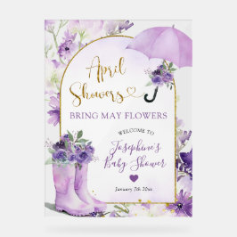Señal Acrílica Purple Floral April Showers Welcome