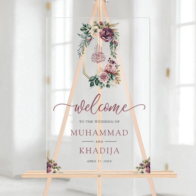 Señal Acrílica Purple Floral Crest Muslim Wedding Welcome (Subido por el creador)