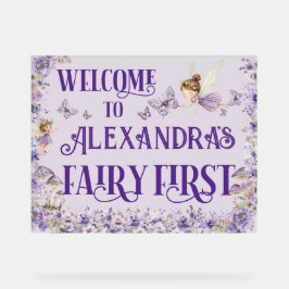 Señal Acrílica Purple Floral Fairy First 11x14 Birthday Welcome