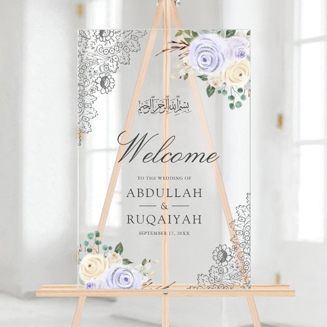 Señal Acrílica Purple Floral Lace Muslim Wedding Welcome (Subido por el creador)