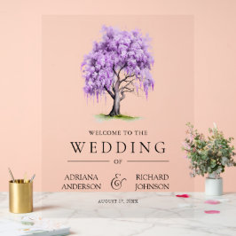 Señal Acrílica Purple Wisteria Floral Tree Wedding Welcome Sign