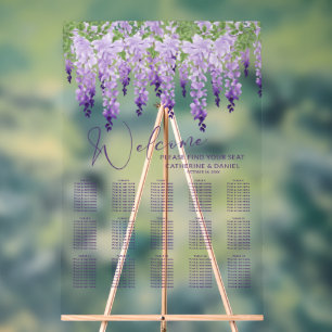 Señal Acrílica Púrpura Acuarela Wisteria Boda Floral Lilac