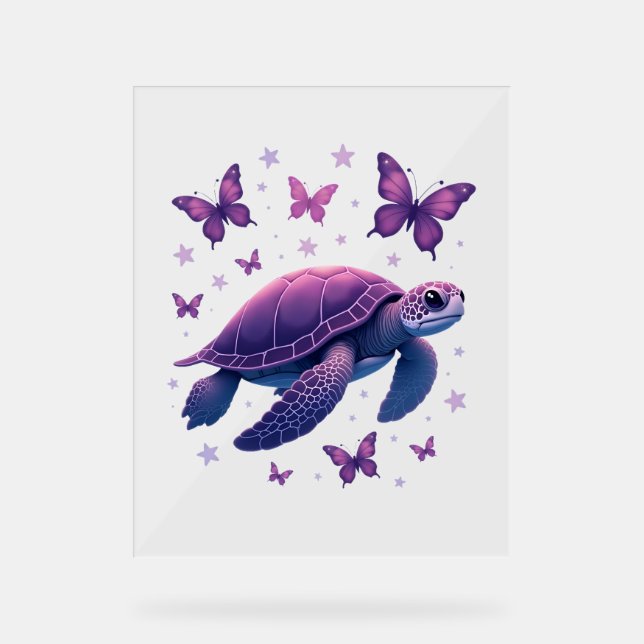 Señal Acrílica Púrpura - Camiseta mariposa de tortuga marina (Anverso)