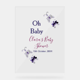 Señal Acrílica Púrpura mariposa rosa ducha de bebé oh bebé modern