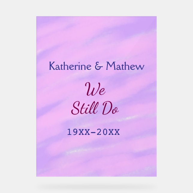 Señal Acrílica Púrpura rosa pastel Renovación de votos aniversari (Anverso)