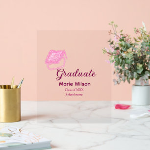 Señal Acrílica purpurina de graduación graduado rosa gorra añadir