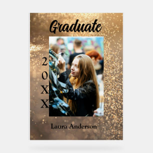 Señal Acrílica Purpurina de oro graduación de foto añadir texto d