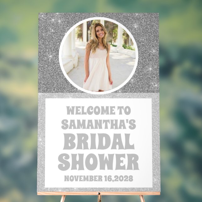 Señal Acrílica Purpurina de plata foto ducha de novia bienvenida  (Neutral )