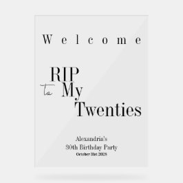 Señal Acrílica QEPD 20 Tipografía negra 30 cumpleaños Bienvenida