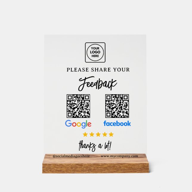 Señal Acrílica QR Google Facebook Review Acrylic Sign (Anverso)