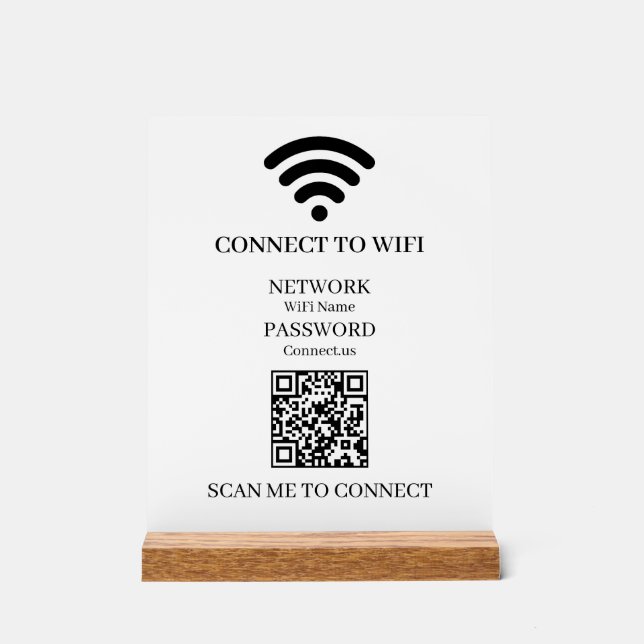 Señal Acrílica QR WiFi personalizado | Acceso a red de escaneo fá (Anverso)