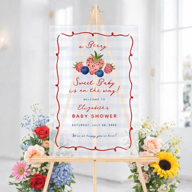 Señal Acrílica Quirky Hand Drawn Berry Sweet Baby Shower Acrylic  (Quirky Hand Drawn Berry Sweet Baby Shower Acrylic Sign)