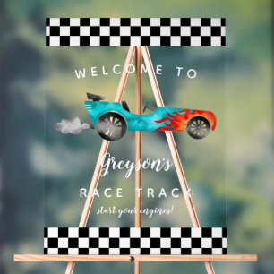 Señal Acrílica Race Car Boy Rótulo de fiesta de cumpleaños