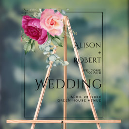 Señal Acrílica Rama con flores rosadas BIENVENIDAS boda