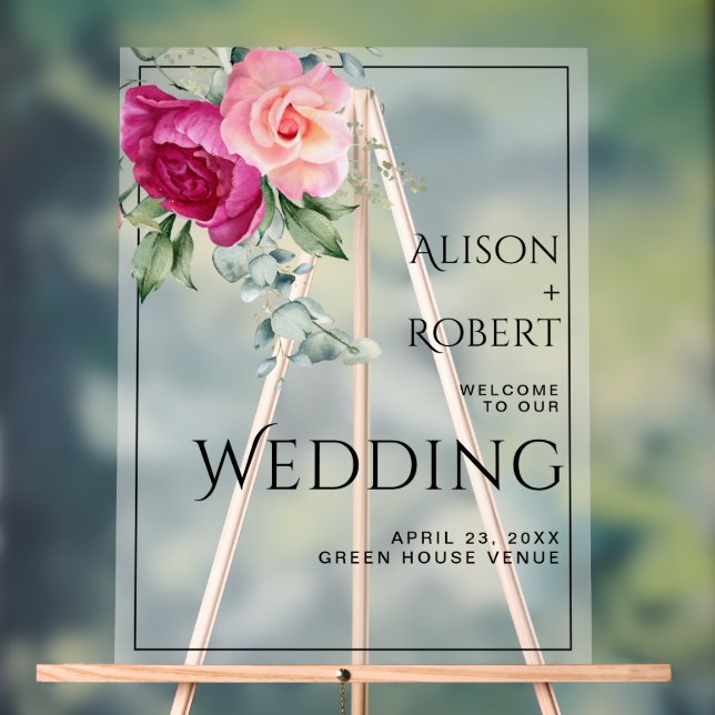 Señal Acrílica Rama con rosa rosa rosa rosa translúcido boda de B (Neutral )