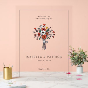 Señal Acrílica Ramillete sofisticado de flores rojas