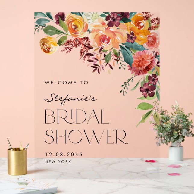 Señal Acrílica Ramo de Acuarela Flores de Otoño para Despedida de (Boda)