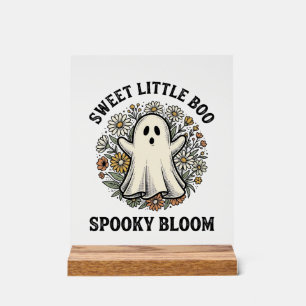 Señal Acrílica Ramo de Boo de Fantasma Floral Vintage Cute de Hal