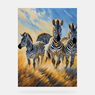 Señal Acrílica Rayas alegres: Tres cebras en un bosque feliz