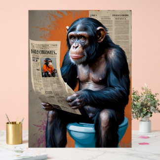 Señal Acrílica Realeza chimpancé sobre el trono" - Arte animal ún