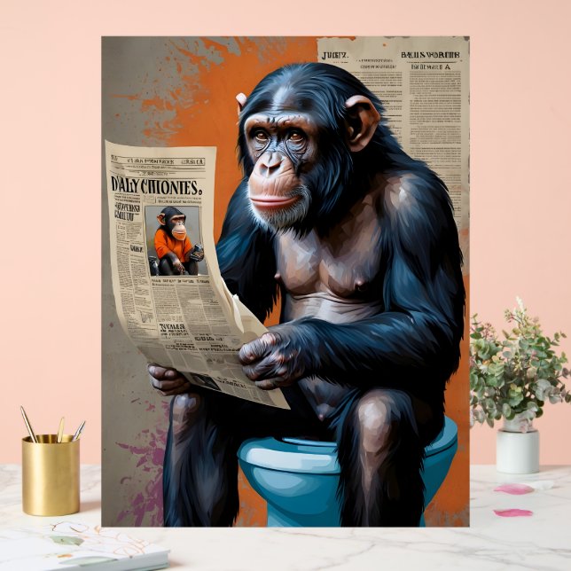 Señal Acrílica Realeza chimpancé sobre el trono" - Arte animal ún (Boda)