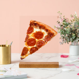 Señal Acrílica rebanada de pizza de pepperoni clásica de Slippery