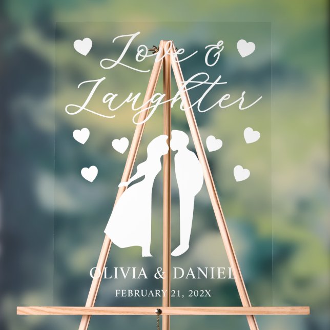 Señal Acrílica Recepción de Boda Personalizada Amor y Risa (Neutral )