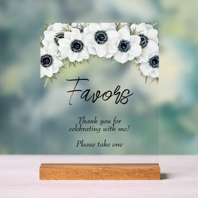 Señal Acrílica Recuerdos de boda de flores blancas y negras (Neutral )