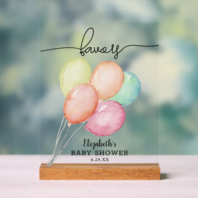 Señal Acrílica Recuerdos para Baby Shower de Globos de Acuarela (Neutral )