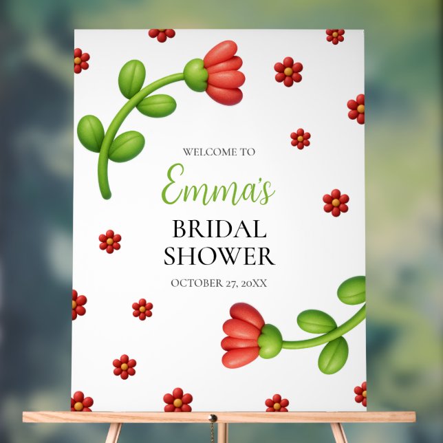Señal Acrílica Red Flower Welcome Sign - Bridal Shower Entrance (Neutral )