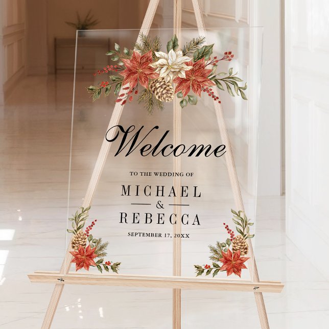 Señal Acrílica Red Gold Christmas Floral Wedding Welcome (Subido por el creador)