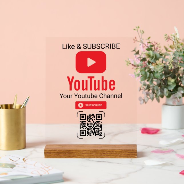 Señal Acrílica Red Play Button YouTube Channel QR Code (Boda)