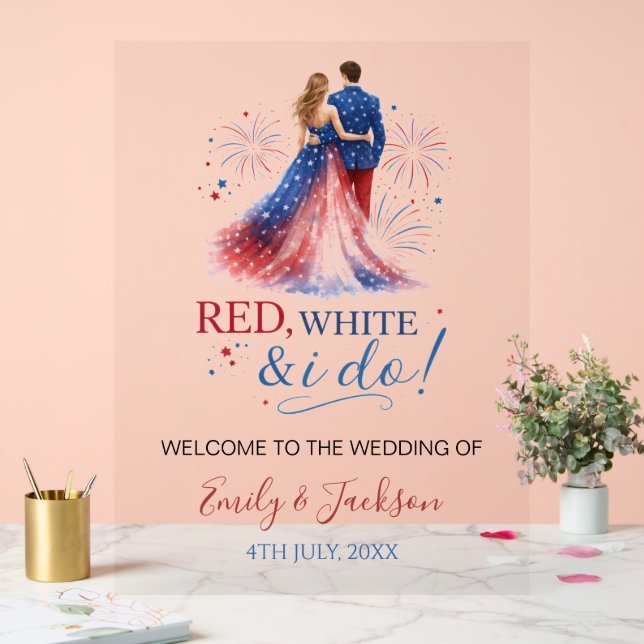 Señal Acrílica Red White and I do Wedding Welcome (Boda)