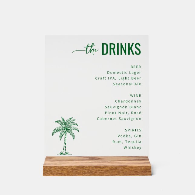Señal Acrílica Refined Green Minimalist Beverage Menu (Anverso)
