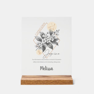 Señal Acrílica Regalo de capricornio personalizado con flores de 