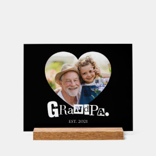 Señal Acrílica Regalo de foto del corazón del abuelo establecido