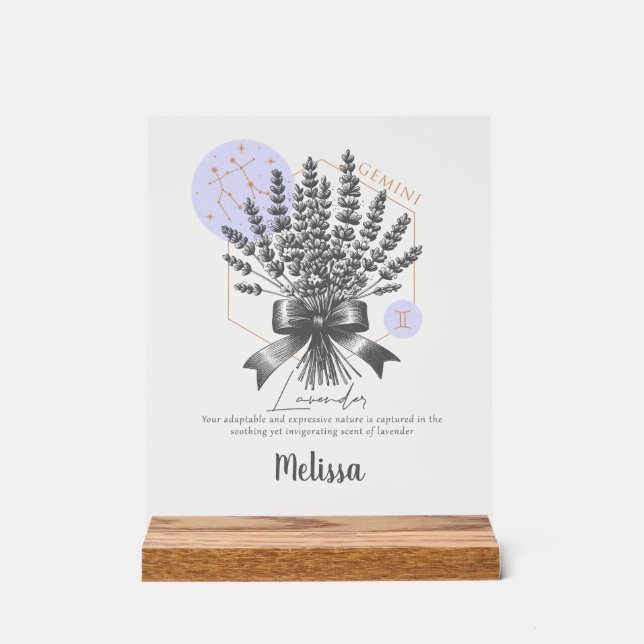 Señal Acrílica Regalo Gemini Personalizado de Flor de Nacimiento  (Anverso)
