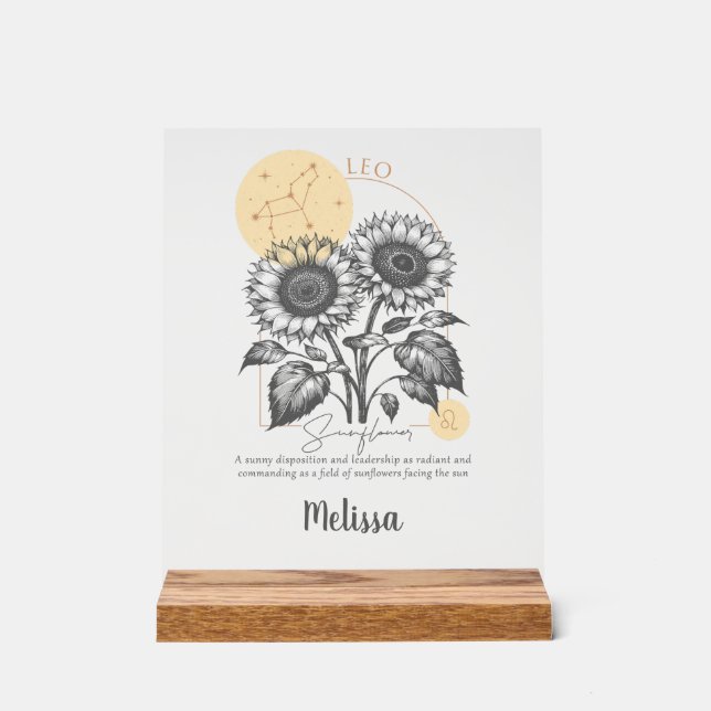 Señal Acrílica Regalo Leo Personalizado de Arte de Flor de Nacimi (Anverso)