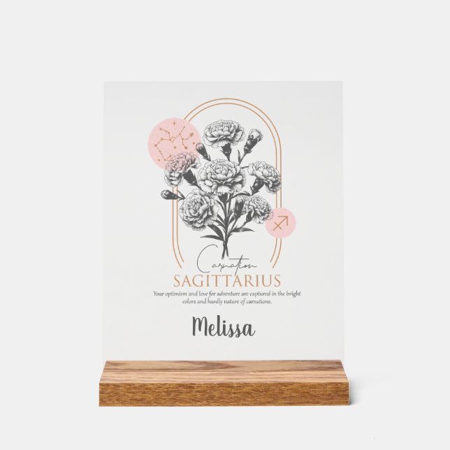 Señal Acrílica Regalo Sagittarius personalizado de flor de nacimi (Anverso)