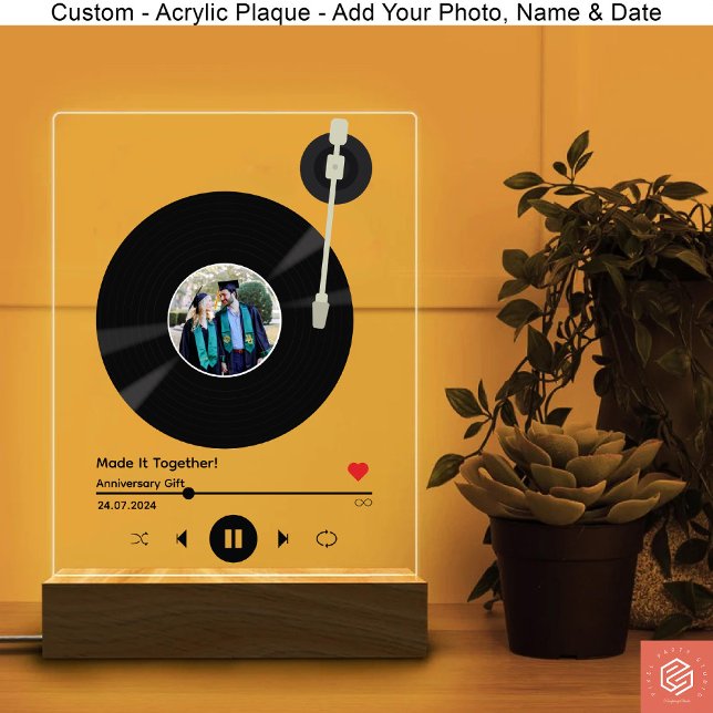 Señal Acrílica Registro de vinilo con el aniversario del Boda fot (Custom Vinyl Record Acrylic Plaque with Photo for Wedding Anniversary.)