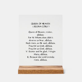 Señal Acrílica Reina del Cielo (Regina Coeli) Oración