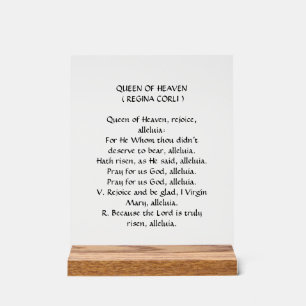 Señal Acrílica Reina del Cielo (Regina Coeli) Oración