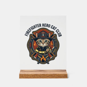 Señal Acrílica Remera gráfica de gato héroe bombero - Bombero